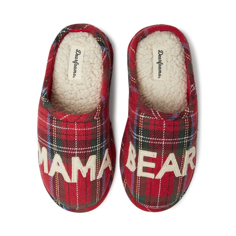 Dearfoams Women's Gifts for Mom Cute Cozy Mothers Day Mama Bear Slipper, Tartan Plaid, 11-12